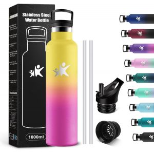Kalanka-Gourde Isotherme 1l, Bouteille Isotherme Acier Inoxydable, Bouteille D'eau Étanche, Sans Bpa, Gourde Inox Avec Paille, Réutilisable, Gourde Pour Fitness, Randonnée, Camping, Cyclisme - Neuf