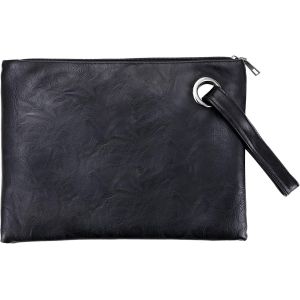 RFCBC-Pochette Cuir Femme Noir Sac à Main Homme Document Portefeuille Grand Porte Cartes Chequier Monnaie pour Business Fête, Avec Dragonne et Fermeture à Glissière - Neuf