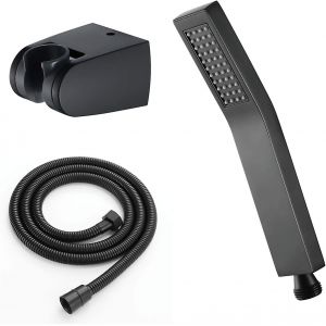 Pommeau de douche &agrave; main en laiton avec flexible, noir, buses autonettoyantes - Neuf