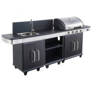 Cuisine ext&eacute;rieure barbecue au gaz 4 br&ucirc;leurs avec housse - Neuf