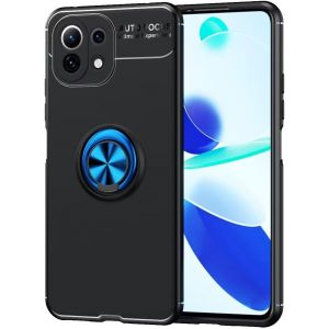 Compatible Avec Xiaomi 11 Lite 5g Coque, 360 Degres Protection Bumper + Verre Trempé, Coque Avec Anneau Support Cover Skin Cases Housse Etui Protector-Bleu Noir - Neuf