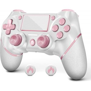 Manette Pour P-S4, Contrôleur Sans Fil Pour Ps4, Double Vibration/Pavé Tactile/Gyroscope À 6 Axes Contrôleur Gamepad Mannette De Jeu Compatible Avec Console Ps-4/Pro/Slim/Pc (Rose Blanc) - Neuf