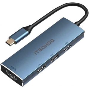 JGD-Adaptateur USB C, Hub USB C HDMI 4K,3 Ports USB 3.0/2.0, Adaptateur 4 en 1 Hub Multiport Dock USB C compatibles pour MacBook Air M1 Macbook Pro, iPad Pro/Air, XPS, Chromebook et Plus(Bleu) - Neuf