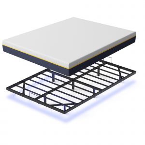 Cadre de lit m&eacute;tallique &agrave; LED (160 x200 cm) + ensemble matelas en mousse &agrave; m&eacute;moire de forme de 17cm d'&eacute;paisseur - Neuf