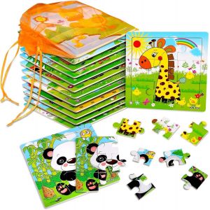 ERYI-Puzzle En Bois 12 Puzzles De 9 Pièces Avec Sac Thème Animaux, Jouet Éducatif Montessori Cadeaux Pour Enfants 2-5 Ans - Neuf