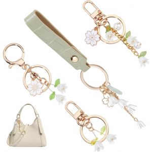 KAL-4 Pcs 4 Styles Porte Clés Fleur, Porte Clés En Cuir Pour Femme Breloques Mignonnes Pour Sac À Main Porte Clés En Forme De Muguet Pour Clés De Voiture Sac À Main Sac À Dos Décoration - Neuf