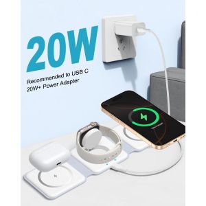 3 En 1 Chargeur Induction Iphone,15w Pliable Chargeur Sans Fil Pour Iphone 17 16 15 14 13 12 Pro Max,Chargeur Montre Apple Watch Magn&eacute;tique Charger Pour Apple Watch 10/9/Ultra/8/7/6/Se/5/4/Airpods - Neuf