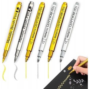 Lot De 6 Marqueurs M&eacute;talliques Dor&eacute;s Et Argent&eacute;s Pour Peinture Acrylique - Pointe &Eacute;paisse Et Fine Pour Travaux Manuels, Scrapbooking, Peinture Sur Roche[Z4499] - Neuf