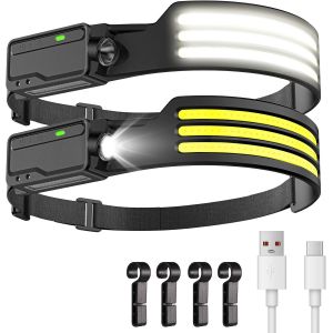Led Lampe Frontale Avec D&eacute;tecteur De Mouvement, Usb Rechargeable Torche Frontale, Portable Batterie Lumiere Frontale 1200 Mah, Ipx4 &Eacute;tanche Pour Bricolage Camping P&ecirc;che, 2p - Neuf