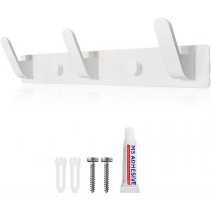 Porte Manteau Mural Patere Murale Porte Manteau Blanc avec 3 Crochets Deux M&eacute;thodes D'installation (avec Adh&eacute;sifs Soit et Vis) pour Entr&eacute;e Chambre Salle de Bain Cuisine - Neuf