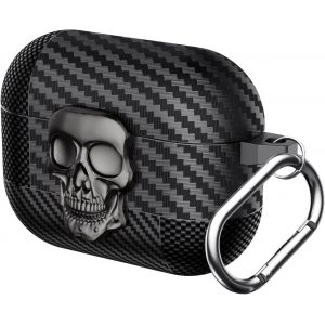 acdsgd-Coque de verrouillage compatible avec Airpods Pro/Pro 2&egrave;me g&eacute;n&eacute;ration avec porte-cl&eacute;s, t&ecirc;te de mort cool, fibre de carbone, coque de protection amusante en TPU souple r&eacute;sistant aux chocs pour - Neuf