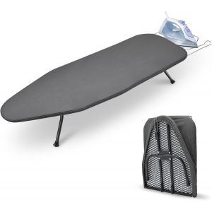 MEVRONISSHOP-Table &agrave; Repasser avec Porte-Fer, Planche Repasser Pliable avec Housse Coton, Maille M&eacute;tallique, Pieds Antid&eacute;rapants, pour Fer Vapeur Domicile Voyage, Gris Fonc&eacute; - Neuf