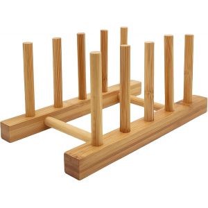 Kalanka-Support Pour Assiettes De Cuisine En Bois De Bambou Pour Planche &Agrave; D&eacute;couper, &Eacute;gouttoir &Agrave; Vaisselle, Organiseur Pour Assiettes, Tasses, Couvercles De Pot (1, 4 Emplacements) - Neuf