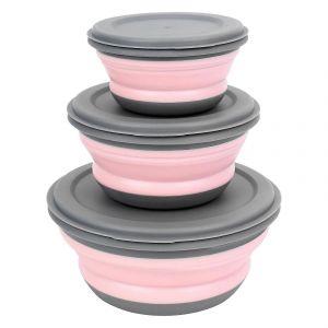 3pcs / Set Bol Sets Bo&icirc;te &Agrave; Lunch Pliante En Silicone Pliante Avec Couvercle Rose - Neuf