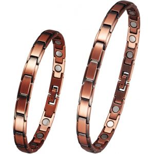 Parure De Bijoux Magnétique En Cuivre Pur Pour Femme, Aimant Efficace De 3500 Gauss, Bracelet Et Cheville En Cuivre Pur À 99%, Contient 2 Maillons Supplémentaires Pour Étendre La Taille - Neuf