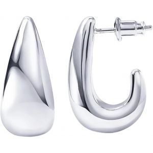 Thick Hoop Earrings, 14 Carat Gold Plated, Teardrop And Thick Dome ¿ Hypoallergenic, Women's Jewellery Gift - Neuf