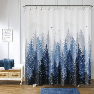 Rideau de douche Montagne Forêt Nature Arbre Tissu Rideau de douche - Neuf