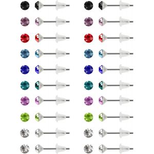 Senior-20 Paires Boucle Doreille Clou Rond En Zirconium Avec Bo&icirc;te - 4 Mm - 9 Couleurs De Pierres Naissance, Acier Inoxydable Avec Embouts En Caoutchouc Souple - Piercing D Oreille Femme Et Fille[L72] - Neuf