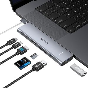 Adaptateur Macbook Usb C Pour Macbook Pro/Air, 7 En 2, Avec Port Thunderbolt 3, Hdmi 4K, Pd 100 W, Usb C Et 2 Usb A 3.0, Micro Sd & Sd, Accessoires Macbook Pro Air 2024 2023, 13"", 15"", 16 - Neuf