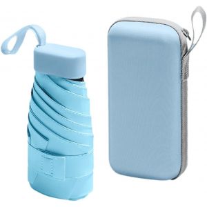 Mini Parapluie 1 Pi&egrave;ce Avec Bo&icirc;te De Rangement 1 Pi&egrave;ce, Parapluie Compact, Parapluie De Voyage, Parapluie Coupe-Vent, Parapluie Pliant, Parapluie Anti-Uv, Parapluie Portable, Bleu Ciel - Neuf