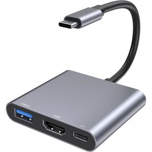 KALANKA-Adaptateur USB C vers HDMI 4K, 3 en 1 Adaptateur Multiport AV Num&eacute;rique USBC avec HDMI, PD Charge 100W, USB 3.0, Type C vers hdmi Convertisseur pour MacBook Pro/Air, Samsung, HP, Surface etc. - Neuf
