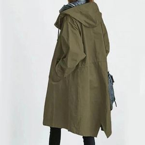 Manteau Décontracté Coupe-Vent Pour Les Femmes Boucles Avant Design Sweats À Capuche Avec Poignet Élastique Veste Mi-Longue Vert Armée,2xl - Neuf