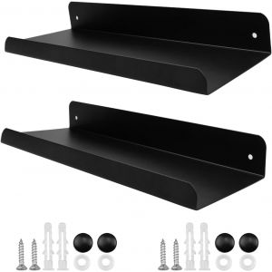 Eryi-2 Pcs Etagere Murale Metal Noir 28 Cm Étagère Flottante Tablette Murale Fixation Invisible Avec Trous Et Vis Étagères Cuisine Murale Pour La Bureau Salon Chambre - Neuf