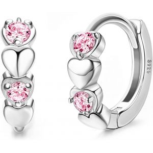 Kal-Petite Boucles D'oreilles Cr&eacute;oles Coeur En Argent Sterling 925 Pour Femmes Enfant Filles Couleur Zircone Cubique Boucles D'oreilles Hypoallerg&eacute;niques Sleeper Cartilage Petite Cr&eacute;oles Bijoux - Neuf