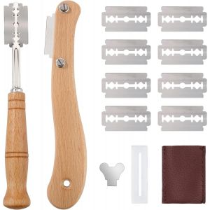 Lame A Pain Avec 10 Pcs Acier Inoxydable Lames, Couteau À Pain Manche En Bois Lame Boulanger Slashing Outil Pour Diy Graver Des Motifs De Pain, Pâte Et Bretzel - Neuf