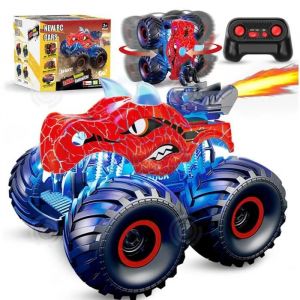 INN Voiture t&eacute;l&eacute;command&eacute;e 2.4GHz voiture RC monstre dinosaure avec lumi&egrave;re LED son et spray voiture t&eacute;l&eacute;command&eacute;e tout terrain - Neuf