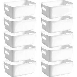 Tianyi-10pcs Panier De Rangement,Blanc Rangement Plastique(24.5 X 17.5 X 10cm),Boîtes De Rangement En Plastique Avec Poignées,Pour Cuisine,Salle De Bain,Chambre,Bureau. (Blanc) - Neuf