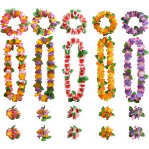Ensemble De Guirlandes Hawa&iuml;ennes 20pcs,Bracelet De Bandeau De Collier De Collier Fleurs Hawaien,Ensemble De F&ecirc;te Tropicale,Fournitures De D&eacute;coration De F&ecirc;te De Piscine De Vacances De Plage D'&eacute;t&eacute; - Neuf