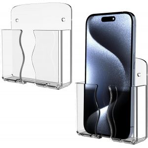Senior-Support T&eacute;l&eacute;phone Mural,3M Support De T&eacute;l&eacute;phone Mural Transparent, Portable Coffret De Rangement Pour T&eacute;l&eacute;commande, Supports De T&eacute;l&eacute;phone Pour Les Salles De Bains Et Les Bureau (2 Pi&egrave;ces)[L249] - Neuf