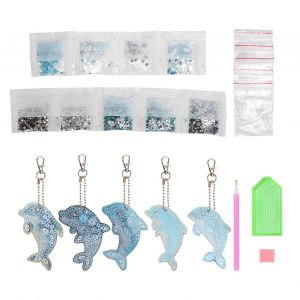 5 Pcs Dauphin Diamant Peinture Porte-Cl&eacute;s Diy 5d Cartoon Pendentif &Eacute;l&eacute;gant Kit Fournitures D'artisanat - Neuf
