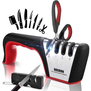 Aiguiseur Couteaux Professionnel, 4 En 1 Affuteur Couteau De Cuisine Avec Base Anti-Dérapante, Eguiseur De Couteau Pour Couteaux Et Ciseaux, Afuteur Couteaux Manuel Et 2 En 1 Aiguiseurs De Poche - Neuf