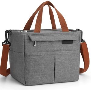 (Gris) Sac à déjeuner isotherme 5 mm pour femme, sac isotherme tendance, sac réutilisable, tissu Oxford mat, étanche, pliable, facile à nettoyer, pour le travail, le déjeuner, le pique-nique - Neuf