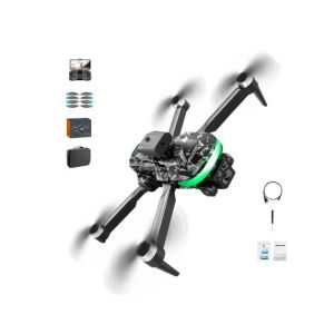 Drone Pliable, Triple Cam&eacute;ra Hd, Lumi&egrave;res Ovni Multicolores, Sans Balais, Photographie A&eacute;rienne Hd, Quadricopt&egrave;re, &Eacute;vitement D'obstacles, Avion T&eacute;l&eacute;command&eacute;, 2 Batteries, 30 Minutes, Camouflage Gris-Genovation - Neuf