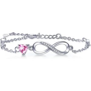 Id&eacute;e Cadeau No&euml;l Bracelet Pour Femme En Argent 925 Avec Zircone Cubique Signe Infini C?Ur Bijoux Cadeaux Pour Femme M&egrave;re, Argent Sterling, Oxyde De Zirconium - Neuf