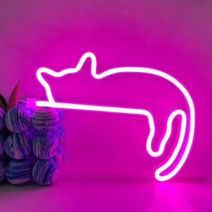 Chat Neon Enseigne Chat N&eacute;on Led Neon Animaux N&eacute;on Rose Enseigne Au N&eacute;on Aliment&eacute; Par Usb Ou Batterie Pour Magasin Chambre Bar F&ecirc;te D&eacute;coration Murale Cadeaux De Vacances - Neuf