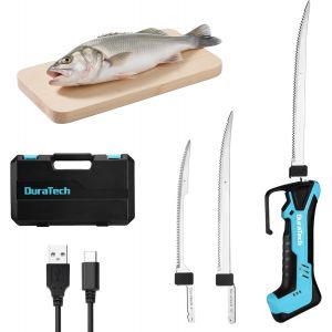 NouvelHorizonstore-Couteau &agrave; Filet &Eacute;lectrique sans Fil, Couteau &agrave; Filet de Poisson Rechargeable avec 2 Lames(20cm/25cm), Poign&eacute;e Antid&eacute;rapante, Verrou de S&eacute;curit&eacute;, LED, Id&eacute;al pour Cuisine, P&ecirc;che, Pro - Neuf