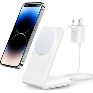 JGD-Chargeur magn&eacute;tique sans fil, compatible avec chargeur MagSafe, charge rapide avec adaptateur USB-C PD 20 W et c&acirc;ble de charge pour iPhone 16 15 14 13 12 Pro Max Plus Mini, blanc - Neuf