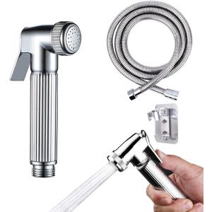 JGD-Douchette &agrave; main pour bidet et toilettes en acier inoxydable, 150 cm, argent&eacute; - Neuf