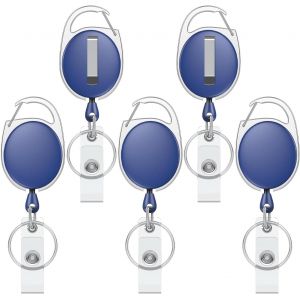 5 Pack Porte Cl&eacute; R&eacute;tractable Robuste Pour Porte Badge Enrouleur Bo&icirc;tier Abs Color&eacute; Avec Bobine De Ressort Acier Inoxydable Mousqueton En Corde De Nylon De 60 Cm Et Anneau De Cl&eacute;, 5 Couleurs - Neuf