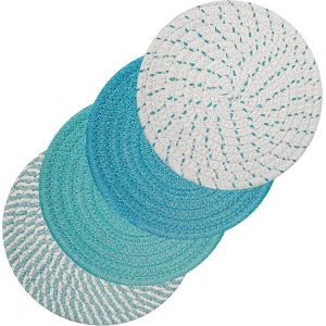 Checarzhn--No1-Lot De 4 Dessous De Plat En Fil De Coton - 4 Couleurs - Ronds Tressés¿ - Neuf