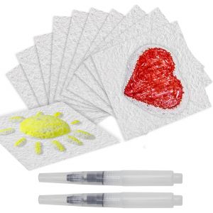 Chenquansarl-Lot De 20 Feuilles De Papier Texturé En Mousse Magique De 10 X 10 Cm, Avec 2 Pinceaux À Eau, Kit De Peinture Vierge Pour Loisirs Créatifs 3d, Fournitures Artistiques Diy - Neuf
