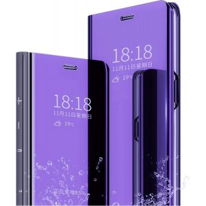 Sansh-Mlotech Coque Pour Samsung Galaxy A34 5g Housse Étui+ Verre Trempé Flip Clear View Translucide Miroir Cover Standing 360° Antichoc Smart Cover Bumper Bleu Violet - Neuf