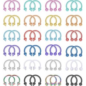 Nbgcm-48pcs 16g Acier Chirurgical Fer À Cheval Nez Septum Anneaux Piercing Bijoux Cartilage Helix Tragus Boucle D'oreille Cerceau Sourcil Lèvre Piercing Anneau Pour Femmes Hommes 6mm 8mm 10mm 12mm - Neuf