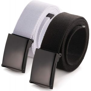 Men's Adjustable Webbing Belt Buckle Military Black Tooth Belt.[E912] - Neuf