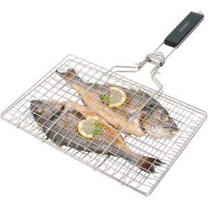 JEXNOVASHOP-BBQ Panier Grille avec Poign&eacute;es - Acier Inoxydable Paniers pour Grillades en Ext&eacute;rieur - Plat de Cuisson Legumes & Viande Barbecue avec Trous - Neuf