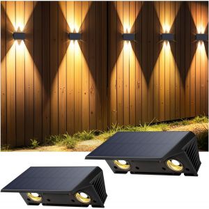 Applique Solaire Ext&eacute;rieur, Nouvelle G&eacute;n&eacute;ration 2025 Haut & Bas Applique Murale Solaire Blanc Chaud 1500mah Lampe Solaire Murale Ext&eacute;rieur Ip67 &Eacute;tanche 2 Articles 100 Lumens Pour Cl&ocirc;ture Jardin - Neuf